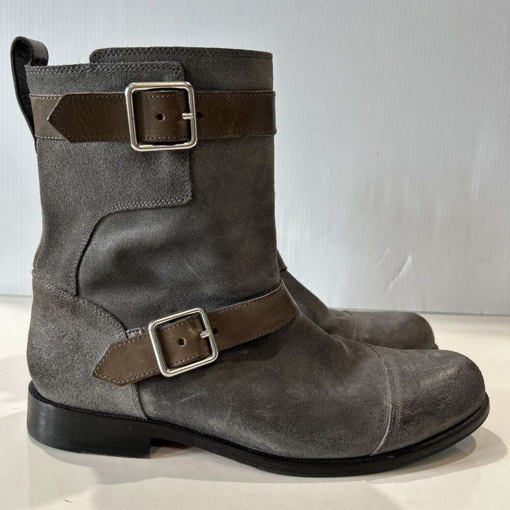 Cole Haan Men's 9.5 Grey Suede Air Sole Dual Buckle Ankle Moto Boots